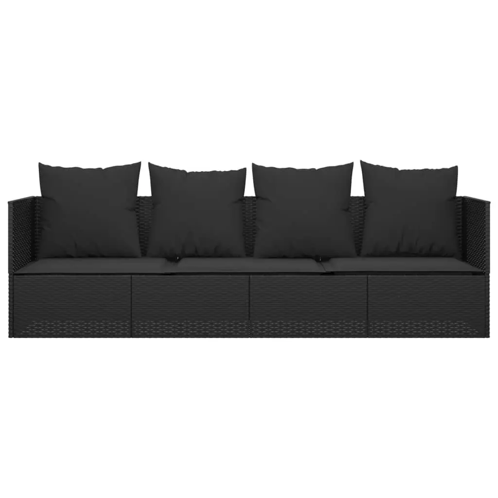 Outdoor Lounge Bed Adjustable Recliner Poly Rattan Black