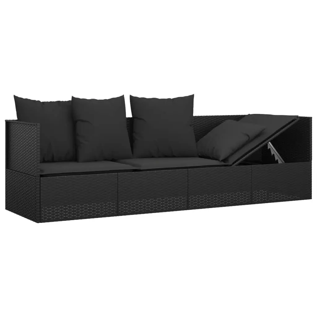 Outdoor Lounge Bed Adjustable Recliner Poly Rattan Black