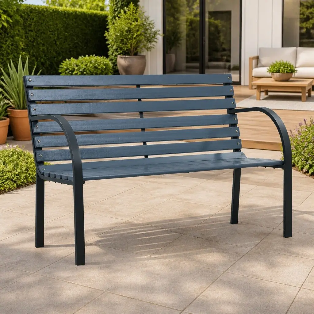 Outdoor Garden Bench Wooden Seating 112cm Grey Durable Backrest