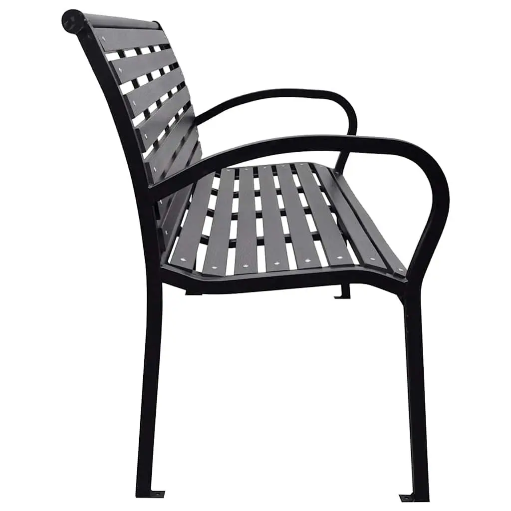 Garden Bench Outdoor Seating 116cm Black Steel WPC Slats Backrest Patio
