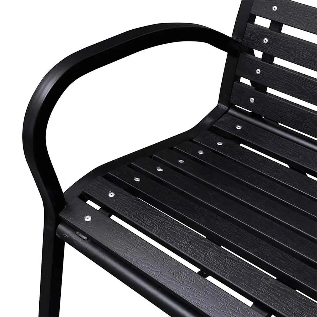 Garden Bench Outdoor Seating 116cm Black Steel WPC Slats Backrest Patio
