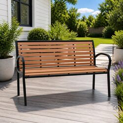 Outdoor Garden Bench 116cm Brown Seating Steel Frame WPC Slats Backrest