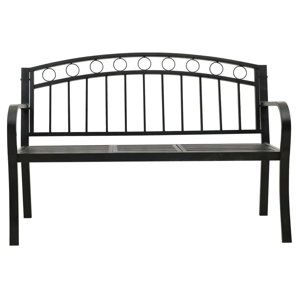 Garden Bench with Table Black 120cm Steel Frame Outdoor Seating