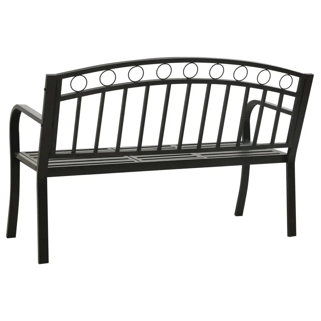 Garden Bench with Table Black 120cm Steel Frame Outdoor Seating