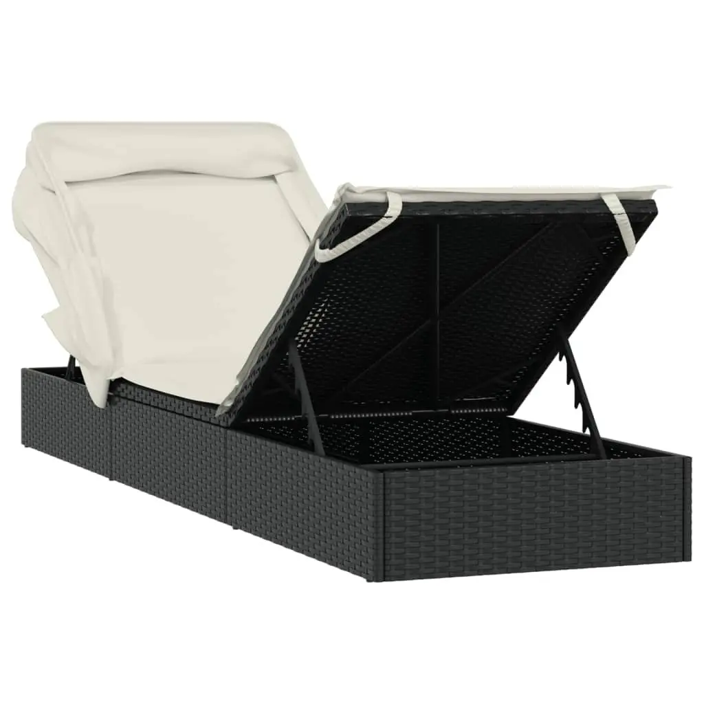 Sun Lounger Adjustable Foldable Roof Outdoor Garden Patio Recliner Chair Black