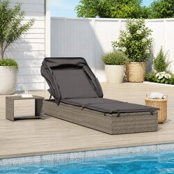 Sun Lounger Sunbed Foldable Roof Adjustable Reclining Outdoor Garden Patio