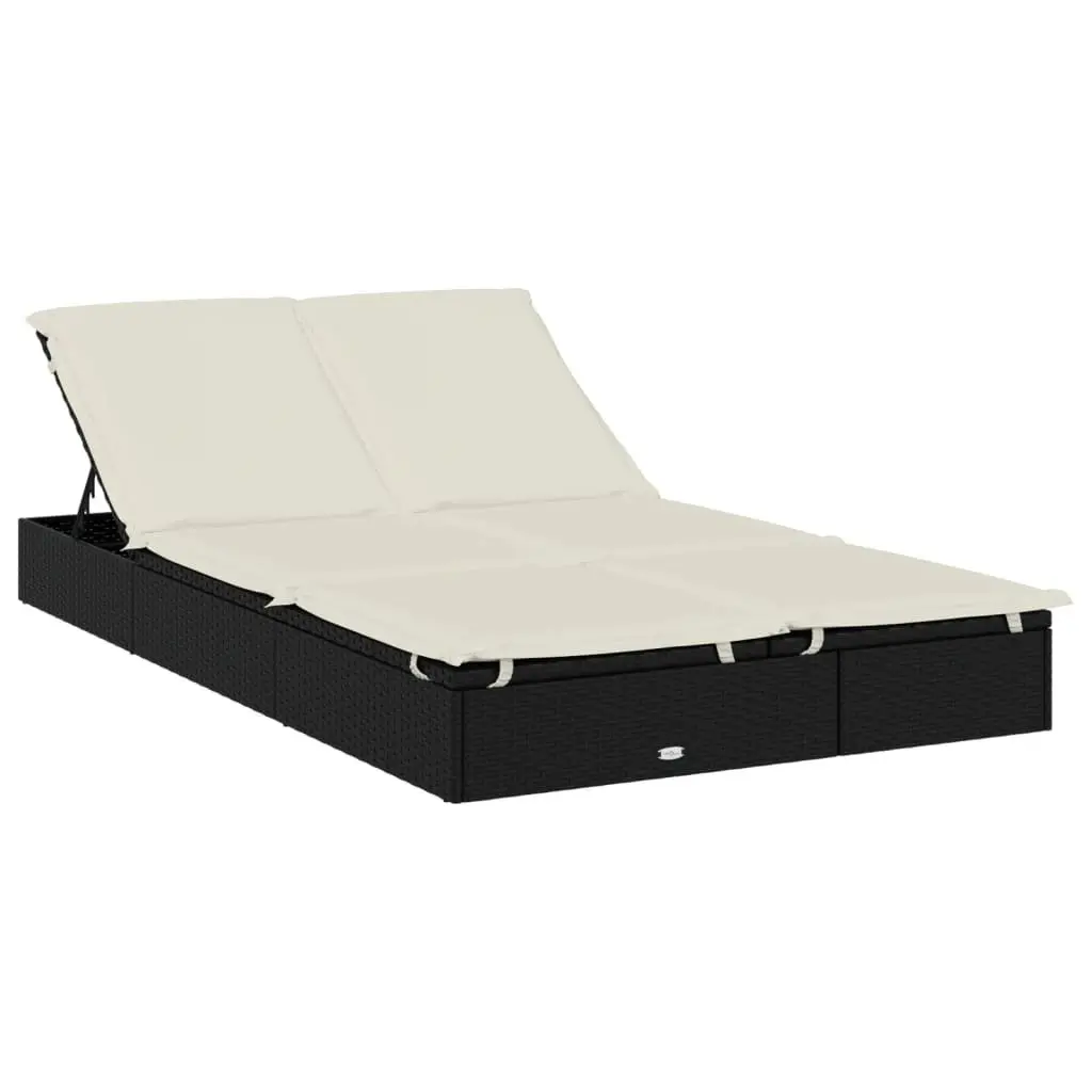 2-Person Sun Lounger Daybed Adjustable Cushions Outdoor Garden Rattan Seating Black