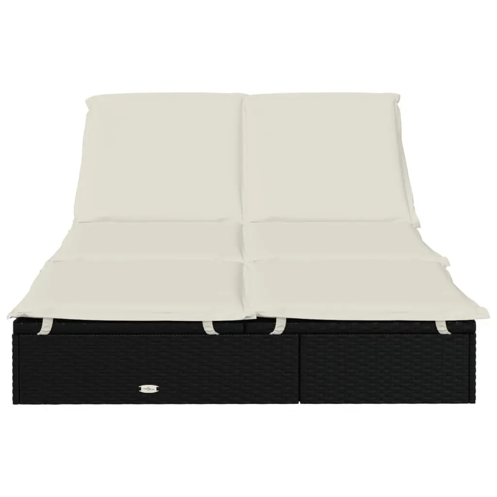 2-Person Sun Lounger Daybed Adjustable Cushions Outdoor Garden Rattan Seating Black