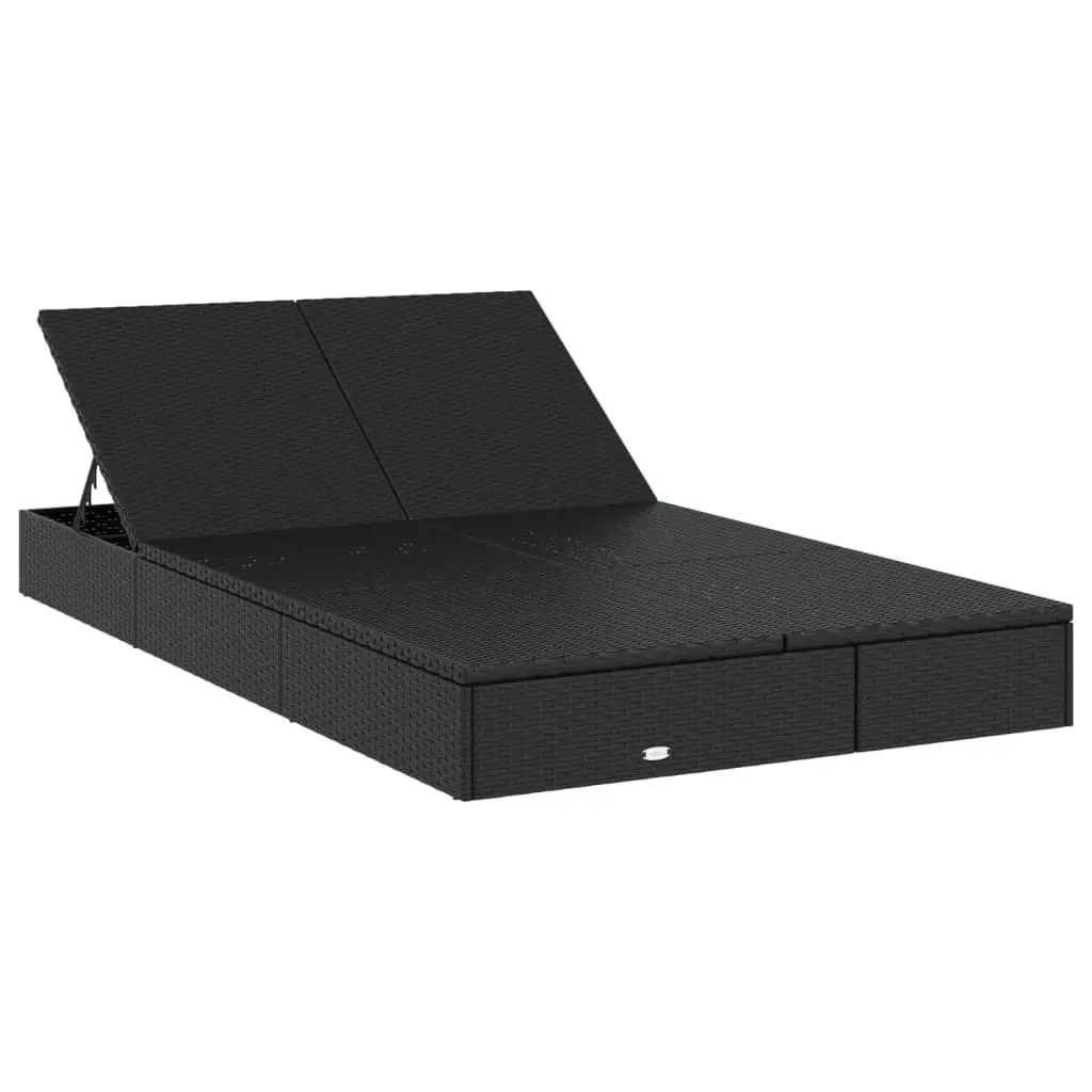 2-Person Sunbed Lounger with Cushions Black Poly Rattan Adjustable Daybed
