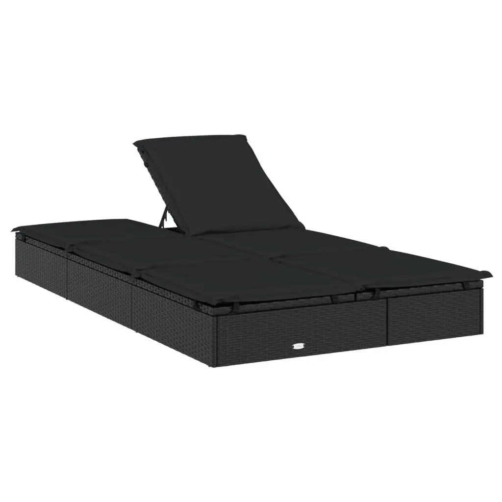 2-Person Sunbed Lounger with Cushions Black Poly Rattan Adjustable Daybed