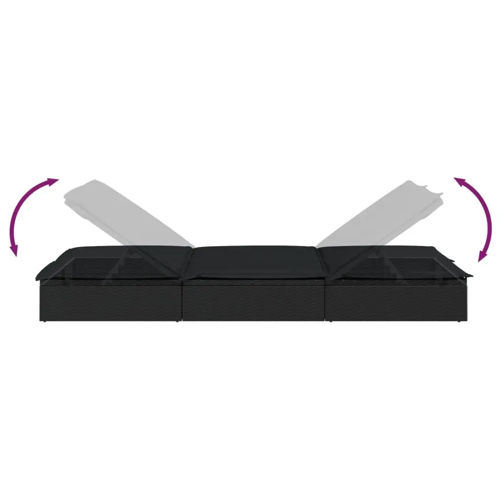 2-Person Sunbed Lounger with Cushions Black Poly Rattan Adjustable Daybed
