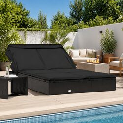 2-Person Sun Lounger Daybed Foldable Canopy Roof Garden Patio Outdoor Seating