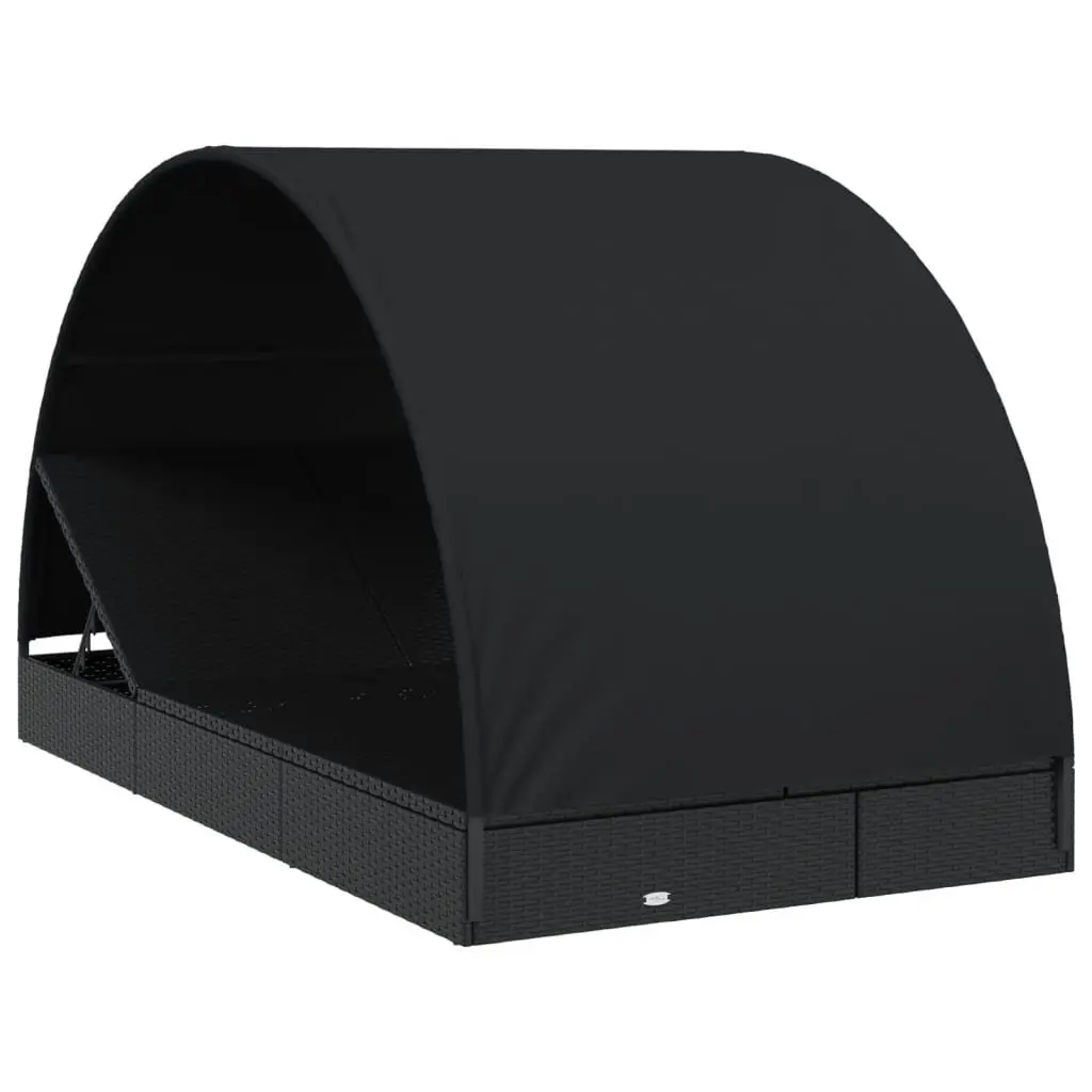 2-Person Sun Lounger Daybed Adjustable Seating Round Roof Outdoor Garden Patio Recliner Black