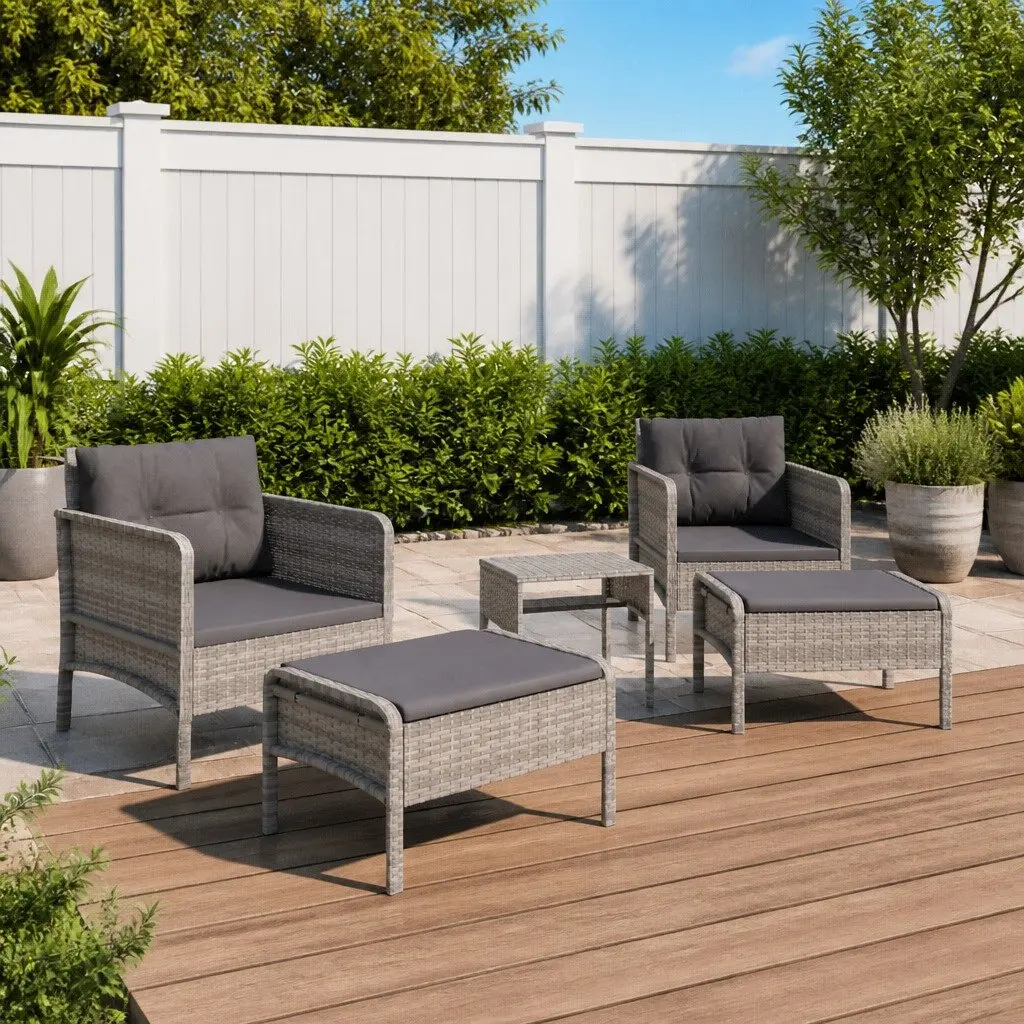 5 Piece Grey Garden Lounge Set Outdoor Patio Furniture with Cushions