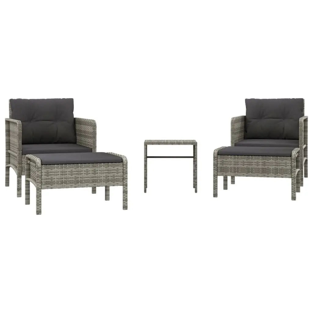 5 Piece Grey Garden Lounge Set Outdoor Patio Furniture with Cushions