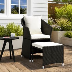 2 Piece Outdoor Garden Lounge Set with Cushions Stool Black Poly Rattan