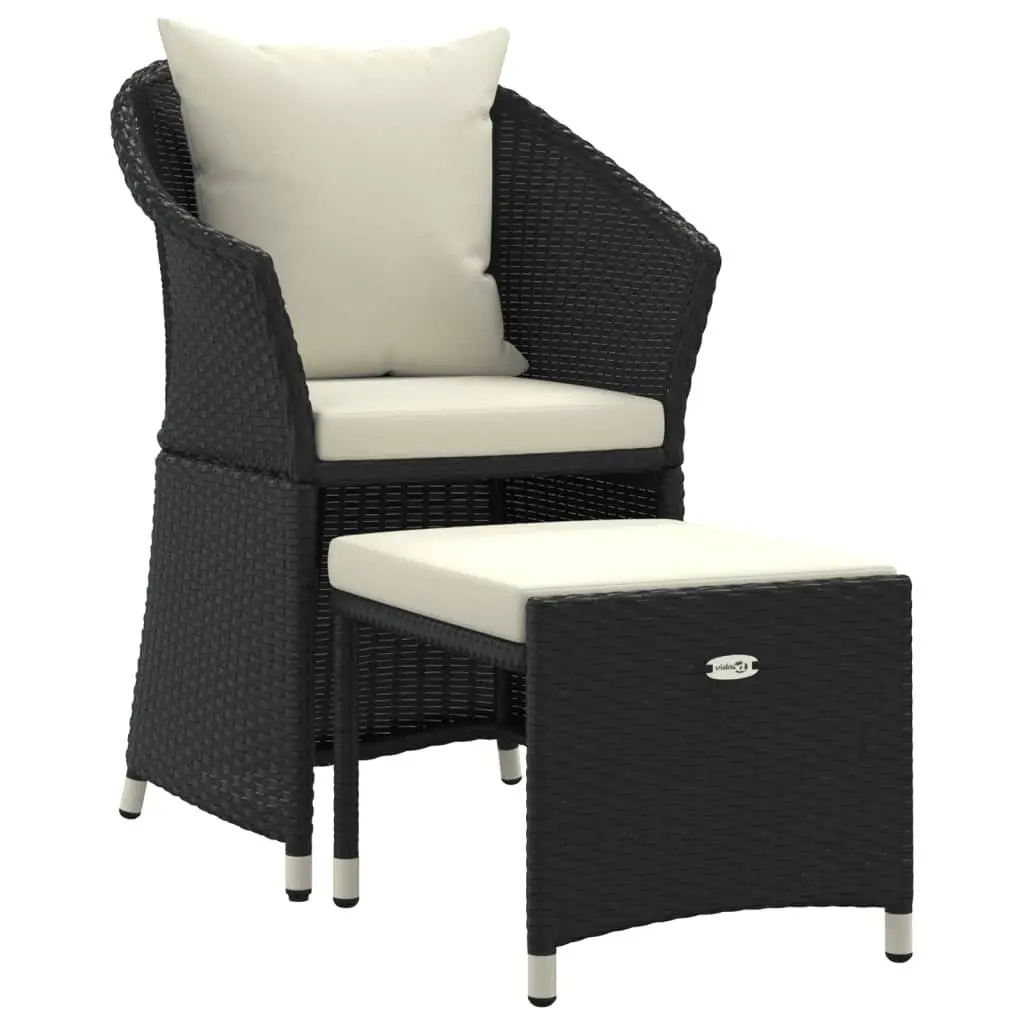2 Piece Outdoor Garden Lounge Set with Cushions Stool Black Poly Rattan