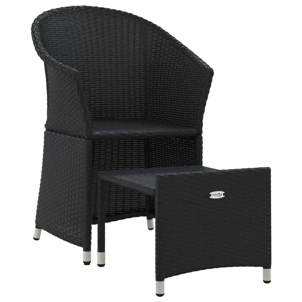 2 Piece Outdoor Garden Lounge Set with Cushions Stool Black Poly Rattan