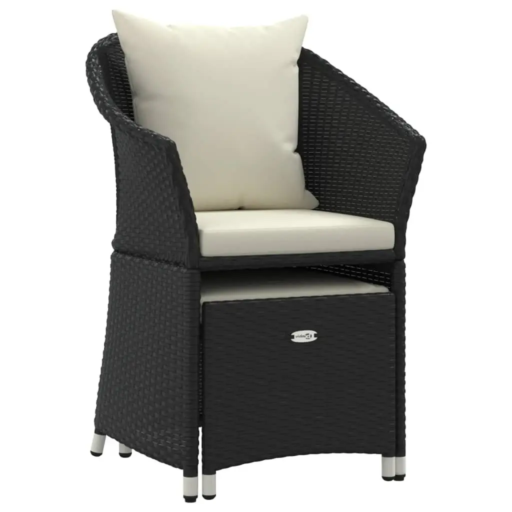 2 Piece Outdoor Garden Lounge Set with Cushions Stool Black Poly Rattan
