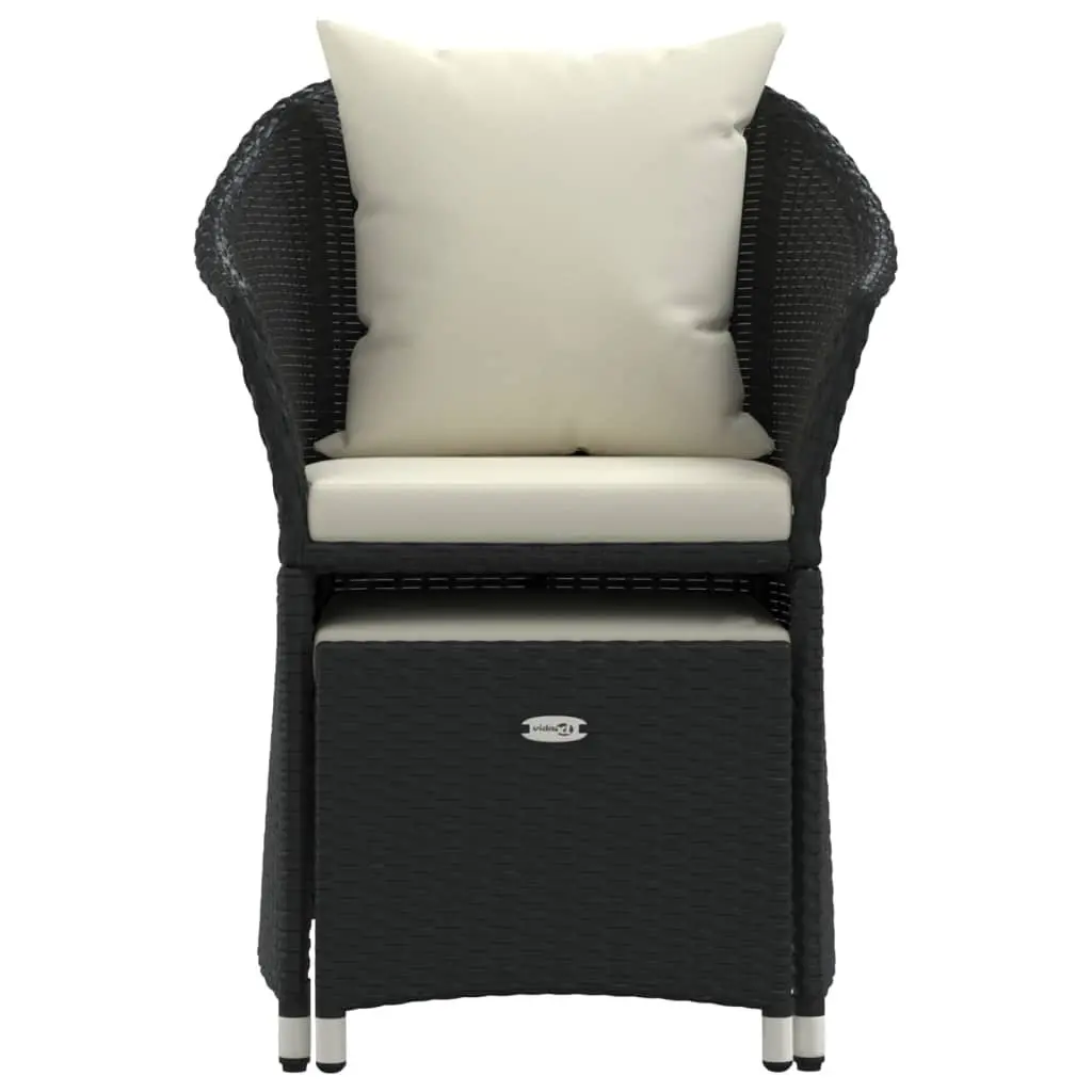 2 Piece Outdoor Garden Lounge Set with Cushions Stool Black Poly Rattan