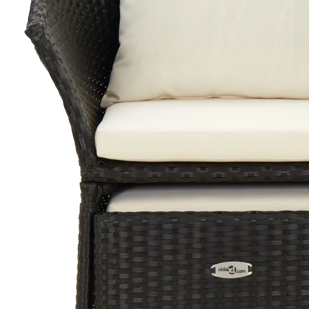 2 Piece Outdoor Garden Lounge Set with Cushions Stool Black Poly Rattan