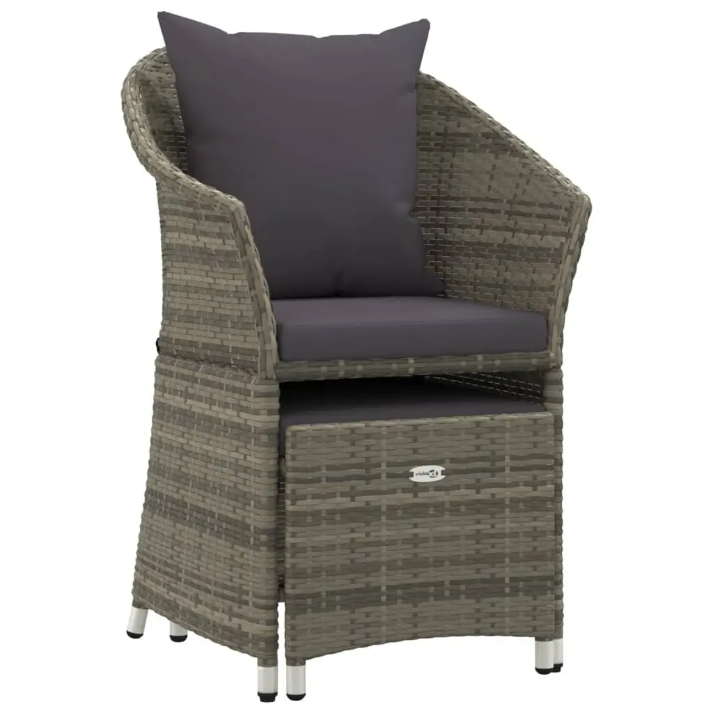 2 Piece Garden Lounge Set Grey Poly Rattan Outdoor Furniture with Cushions Stool