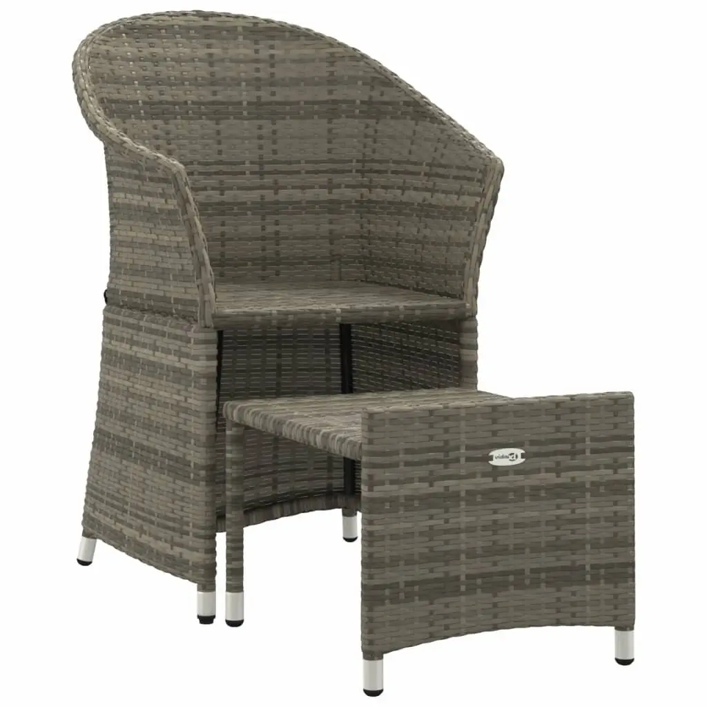 2 Piece Garden Lounge Set Grey Poly Rattan Outdoor Furniture with Cushions Stool