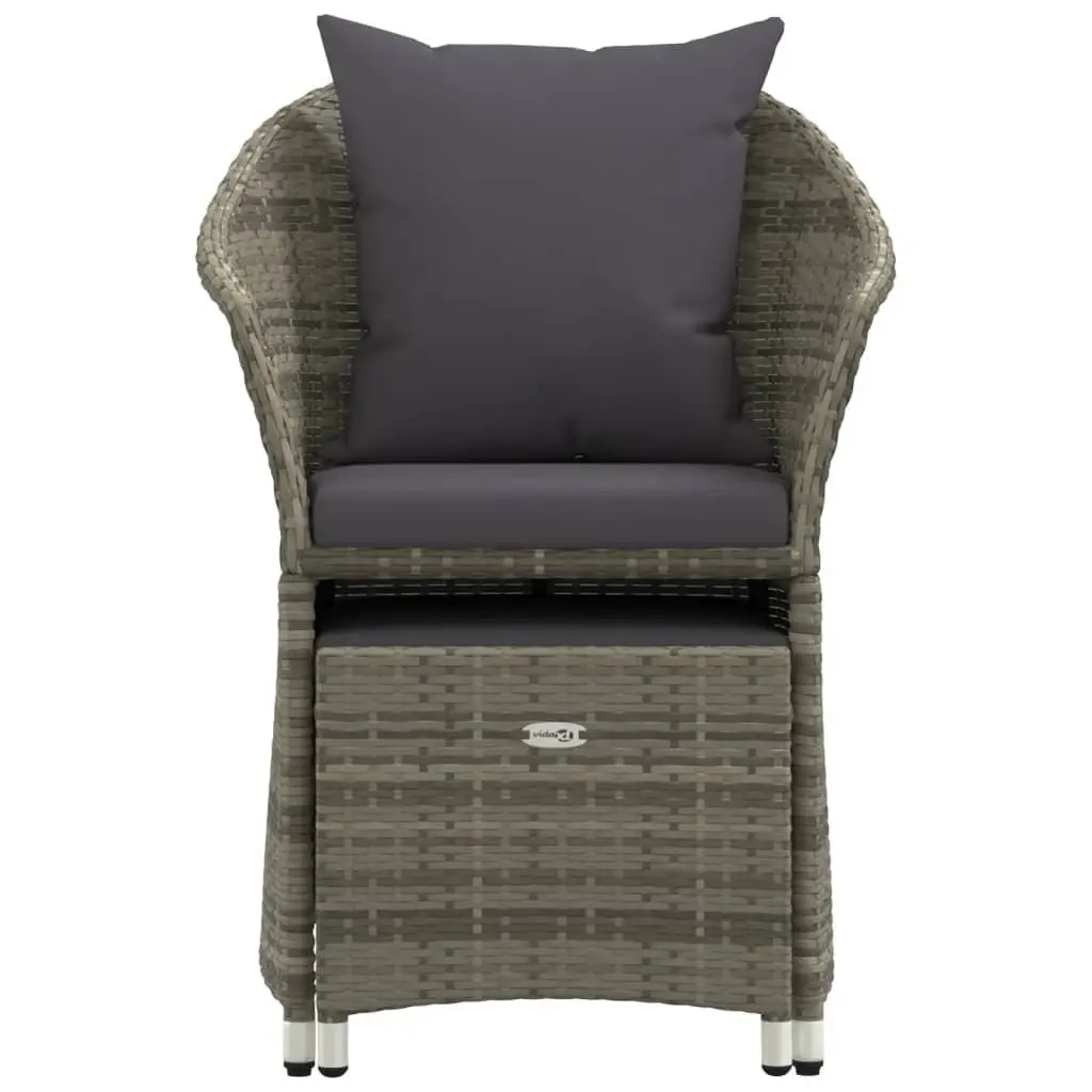 2 Piece Garden Lounge Set Grey Poly Rattan Outdoor Furniture with Cushions Stool