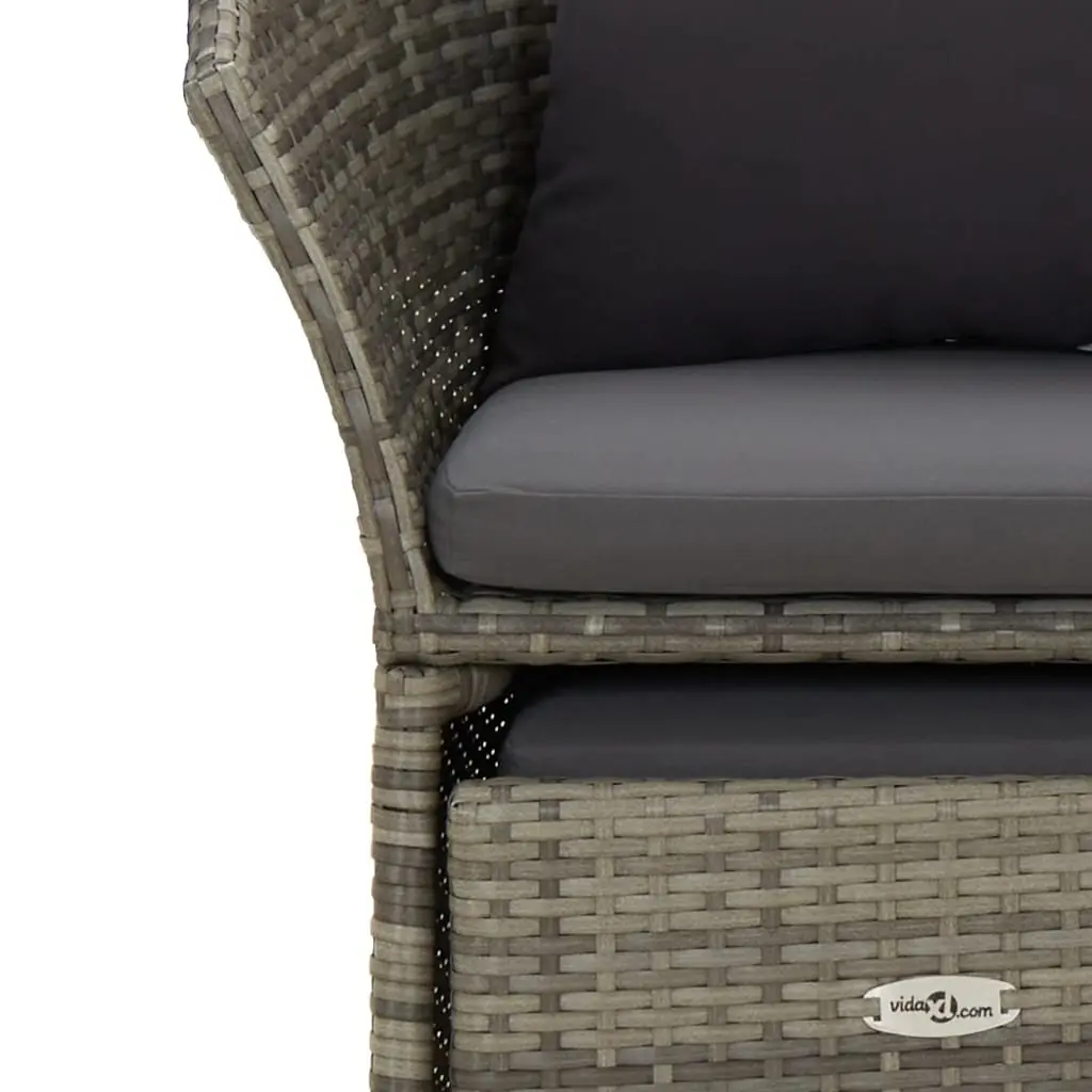 2 Piece Garden Lounge Set Grey Poly Rattan Outdoor Furniture with Cushions Stool