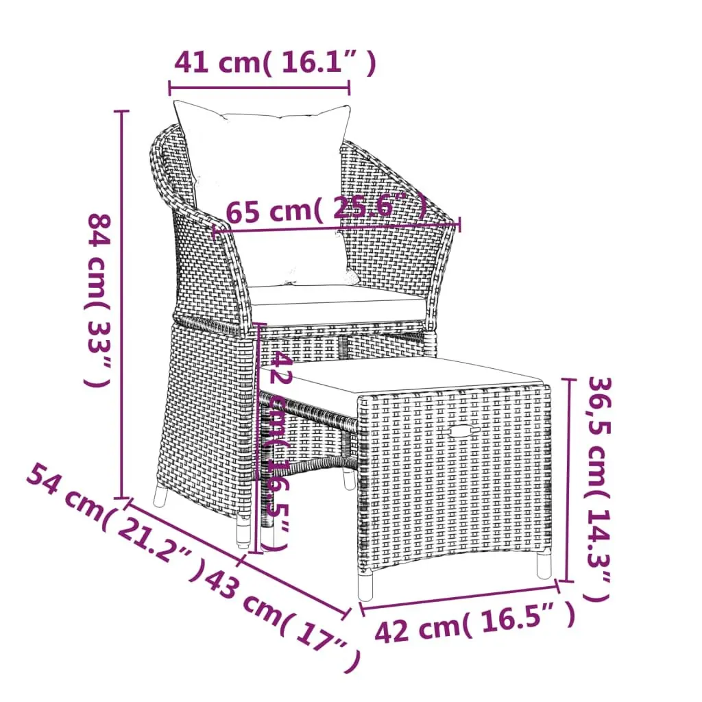 2 Piece Garden Lounge Set Grey Poly Rattan Outdoor Furniture with Cushions Stool
