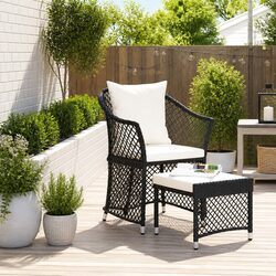 2 Piece Garden Lounge Set Outdoor Furniture Black Poly Rattan with Cushions