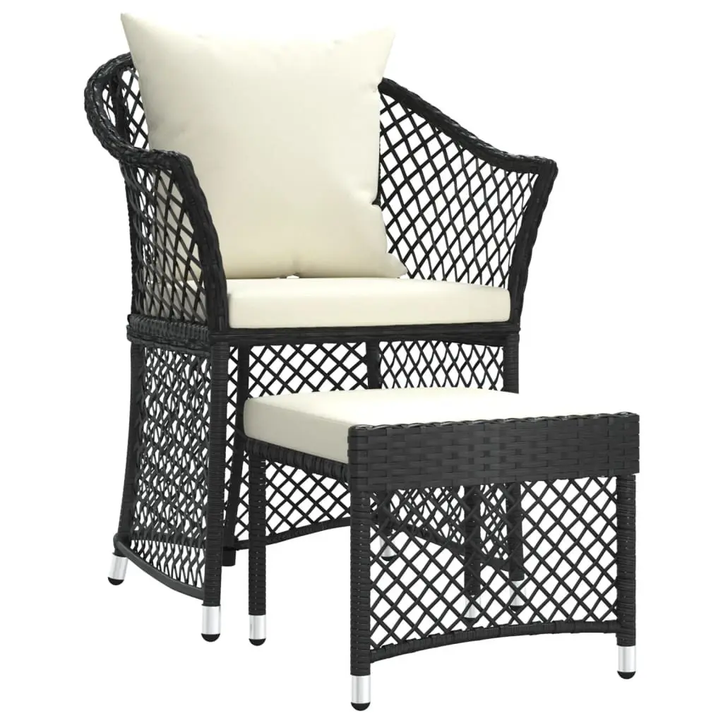 2 Piece Garden Lounge Set Outdoor Furniture Black Poly Rattan with Cushions