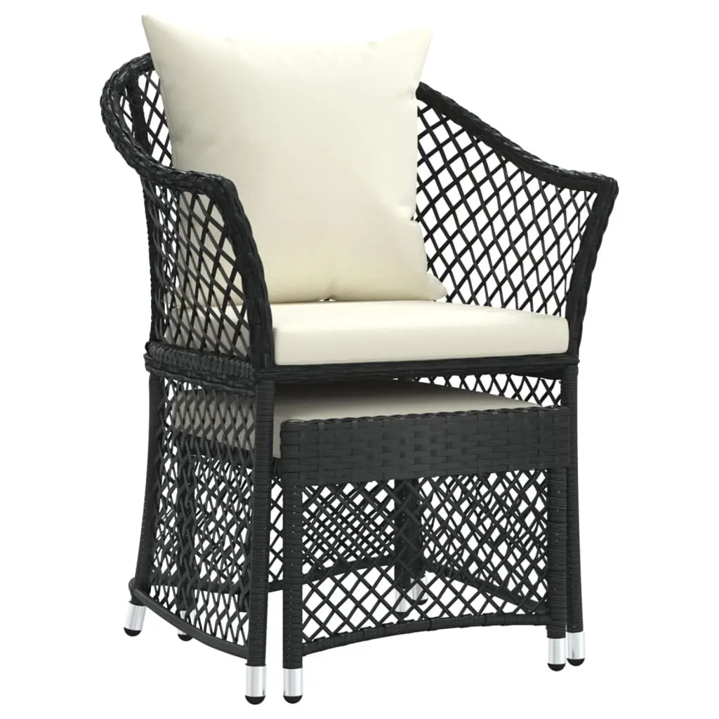 2 Piece Garden Lounge Set Outdoor Furniture Black Poly Rattan with Cushions