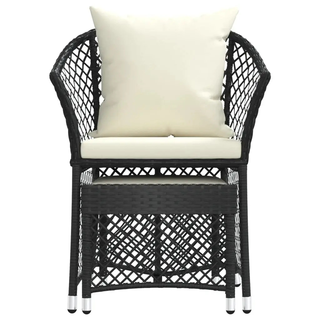 2 Piece Garden Lounge Set Outdoor Furniture Black Poly Rattan with Cushions