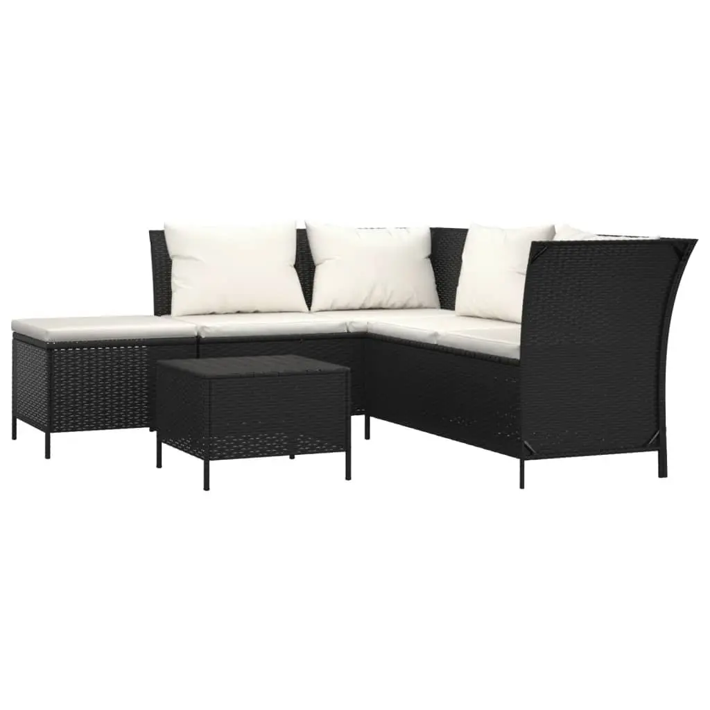 4 Piece Garden Lounge Set Outdoor Furniture with Cushions Black Poly Rattan