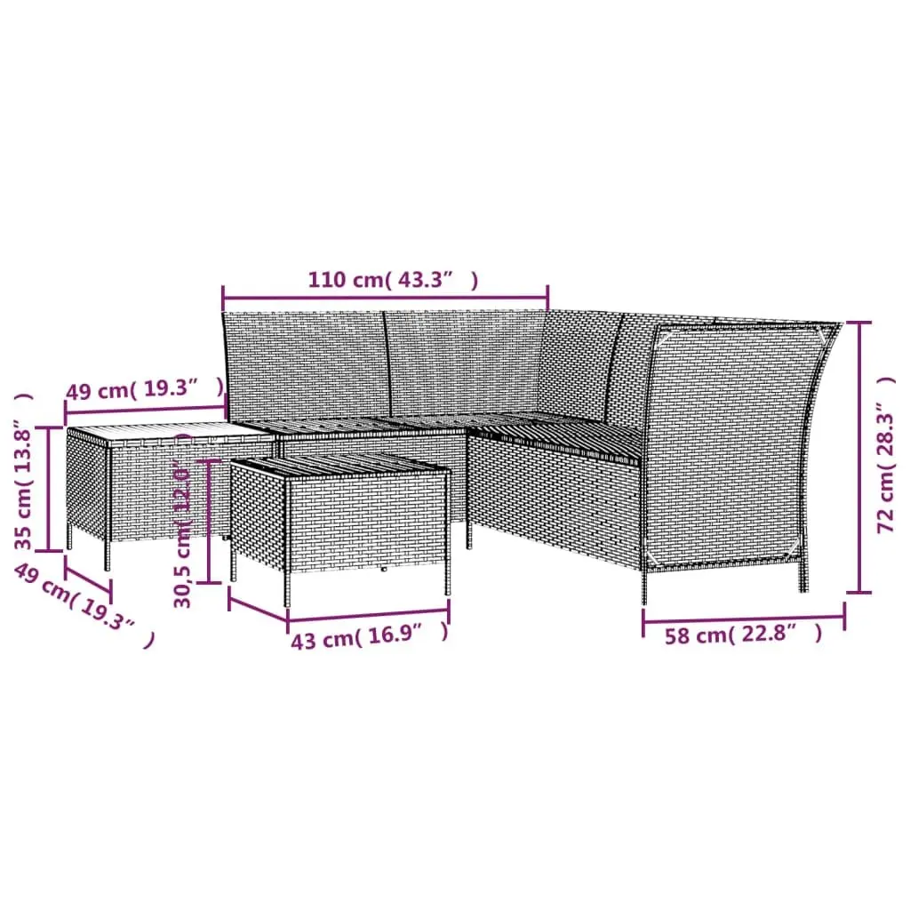 4 Piece Garden Lounge Set Outdoor Furniture with Cushions Black Poly Rattan