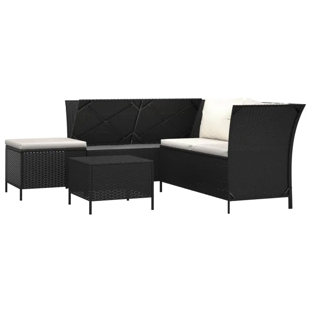 4 Piece Garden Lounge Set Outdoor Furniture with Cushions Black Poly Rattan
