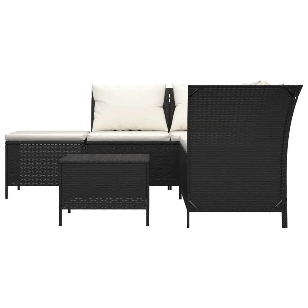 4 Piece Garden Lounge Set Outdoor Furniture with Cushions Black Poly Rattan