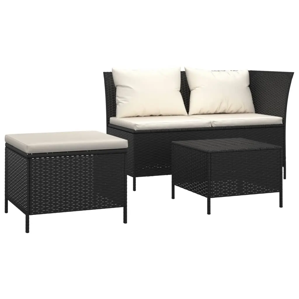 3 Piece Garden Lounge Set with Cushions Black Poly Rattan Outdoor Furniture