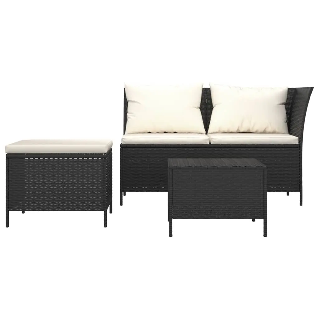 3 Piece Garden Lounge Set with Cushions Black Poly Rattan Outdoor Furniture
