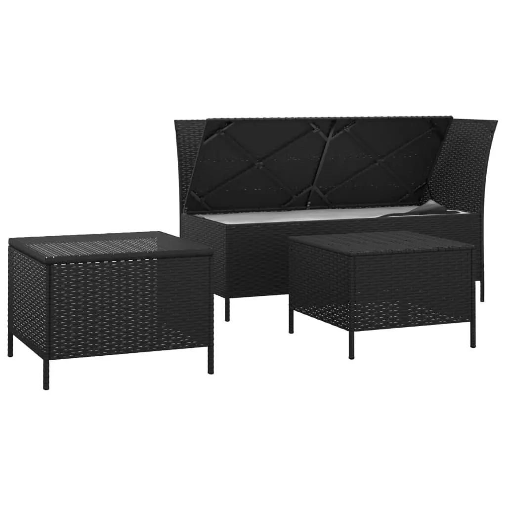 3 Piece Garden Lounge Set with Cushions Black Poly Rattan Outdoor Furniture