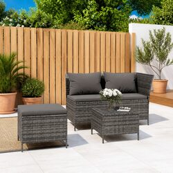 Garden Lounge Set 3 Piece Grey Poly Rattan Outdoor Furniture with Cushions