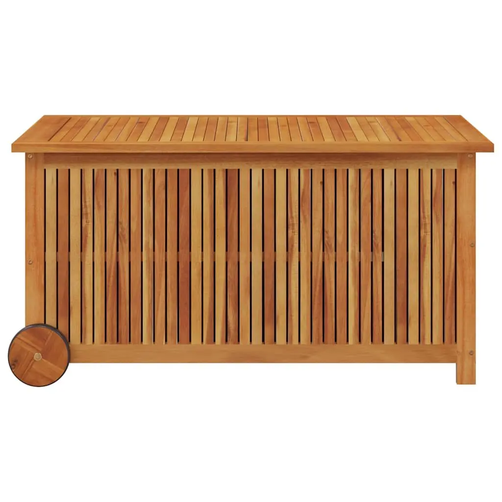 Garden Storage Box with Wheels Solid Acacia Wood Outdoor Cushion Deck Box 113x50x58cm Brown