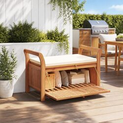Garden Storage Bench 126cm Wooden Outdoor Seating with Cushion Brown