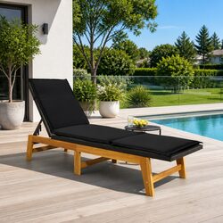 Sun Lounger with Cushion Poly Rattan Solid Wood Acacia Adjustable Backrest