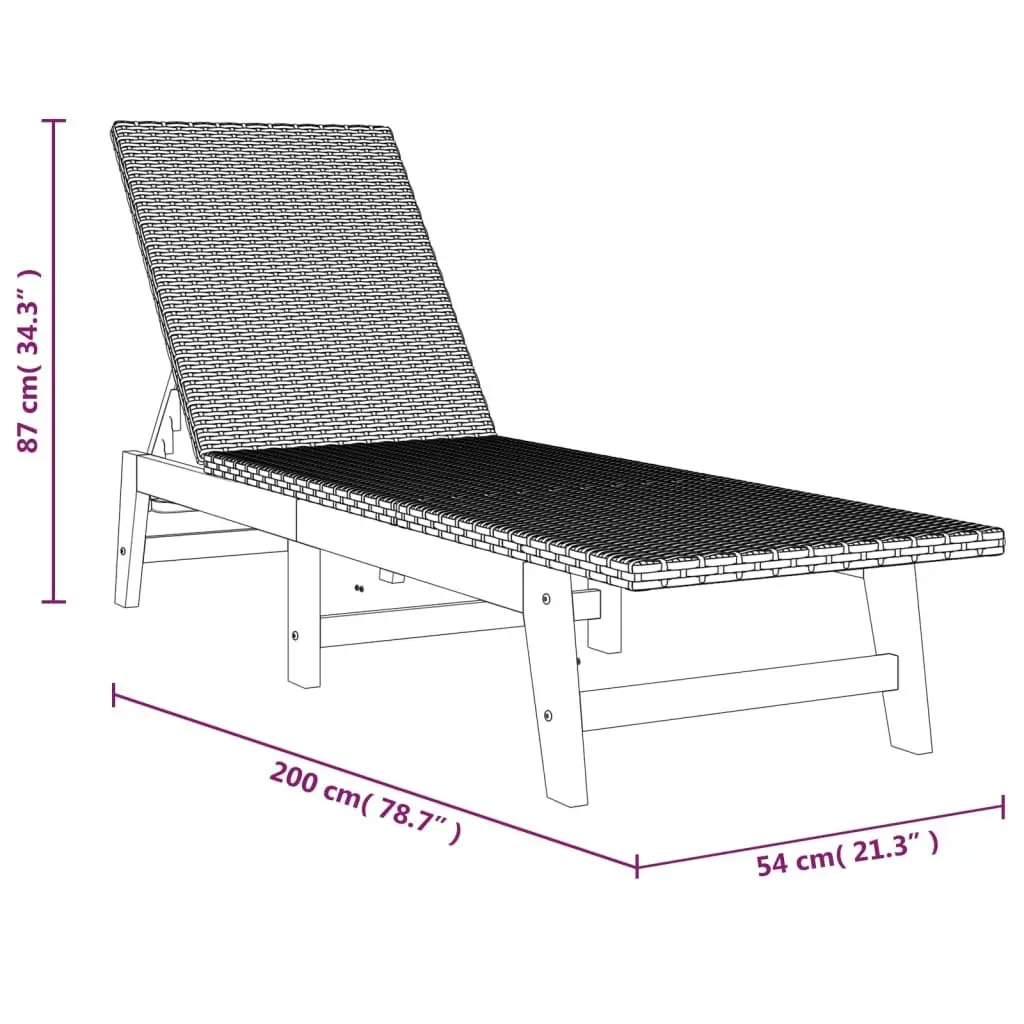 Sun Lounger Adjustable Backrest Padded Cushion Poly Rattan Solid Wood Acacia Black