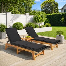 Sun Loungers 2 pcs Outdoor Garden Patio Reclining Chairs with Cushions Black