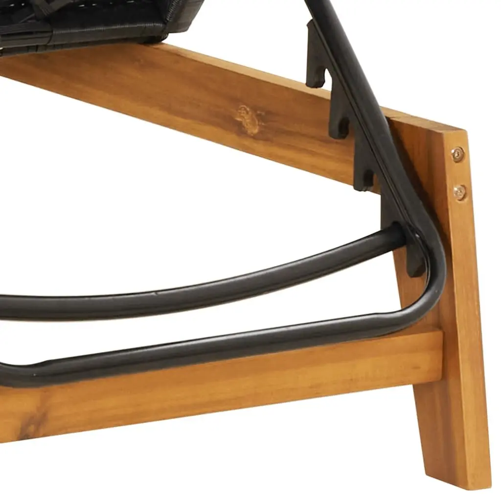 Sun Lounger Adjustable Backrest Black PE Rattan and Solid Acacia Wood Garden Patio Pool Chair