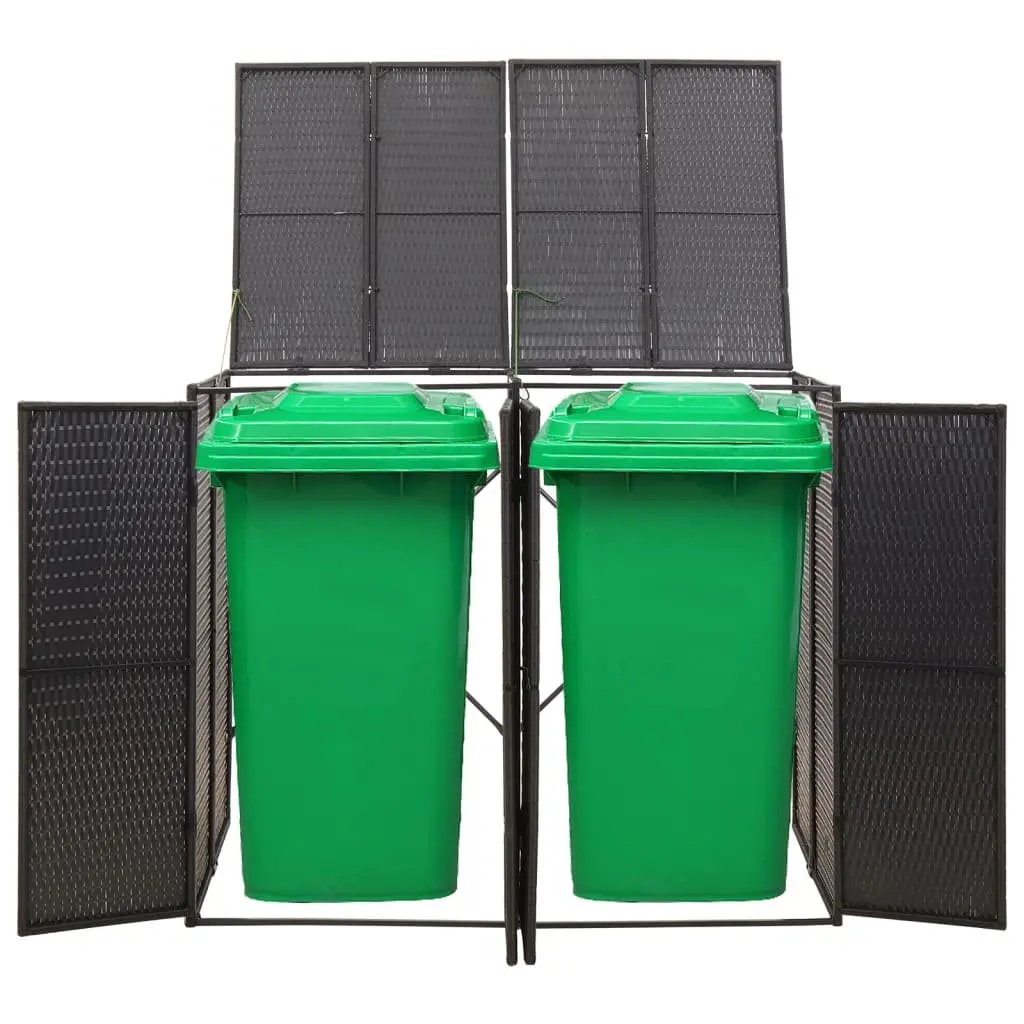 Double Wheelie Bin Shed Outdoor Storage Black Poly Rattan Weather Resistant