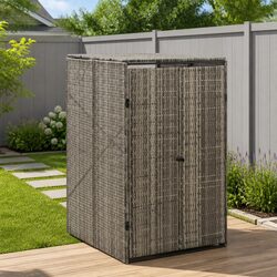 Single Wheelie Bin Shed Garden Storage Grey 70x80x117cm Outdoor Rattan Enclosure